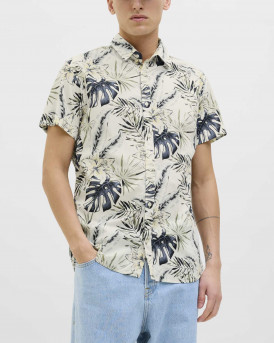 JACK & JONES MEN'S FLORAL SHORT-SLEEVED SHIRT - 12269137 - ECRU