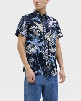 JACK & JONES MEN'S FLORAL SHORT-SLEEVED SHIRT - 12269137 - BLUE