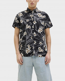 JACK & JONES MEN'S FLORAL SHORT-SLEEVED SHIRT - 12269137 - BLACK
