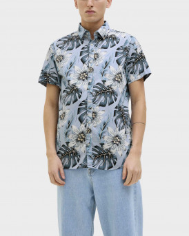 JACK & JONES MEN'S FLORAL SHORT-SLEEVED SHIRT - 12269137 - LIGHT BLUE