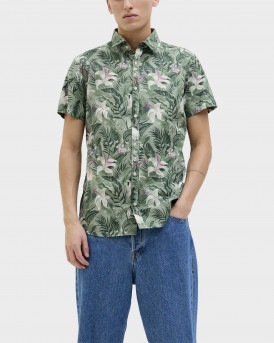 JACK & JONES MEN'S FLORAL SHORT-SLEEVED SHIRT - 12269137 - GREEN