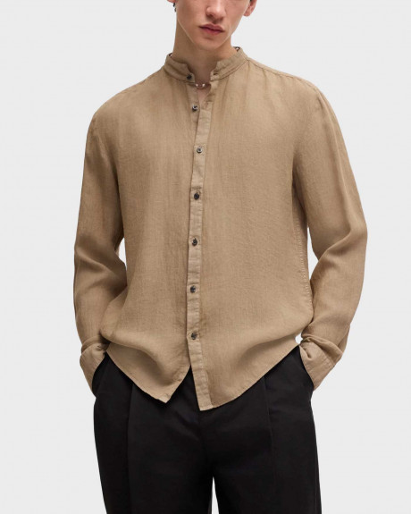 HUGO ELVORY MEN'S LINEN SHIRT WITH MAO COLLAR - 50490740
