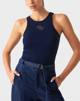 GUESS ROUND NK GUENDALINA WOMEN'S RIBBED TANK TOP - W5GP57KCV52 - BLUE