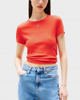 TOMMY JEANS ESSENTIAL ΓΥΝΑΙΚΕΙΑ ΚΟΝΤΟΜΑΝΙΚΗ ΡΙΜΠ ΜΠΟΥΖΑ - DW0DW17383 - ΚΟΡΑΛΛΙ