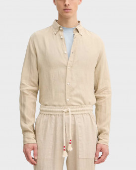 BOSS H-ROAN MEN'S SLIM FIT LINEN SHIRT - 50520283 - BEIGE