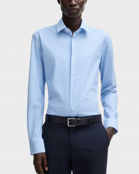 BOSS P-HANK MEN'S SLIM FIT SHIRT WITH MICRO PATTERN - 50539392 - LIGHT BLUE