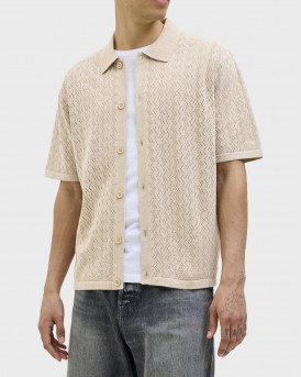JACK & JONES MEN'S KNIT SHORT SLEEVED SHIRT - 12272863 - BEIGE