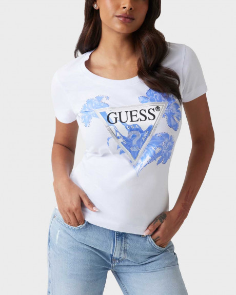 GUESS FLOWER TRIANGLE TEE ΓΥΝΑΙΚΕΙΑ ΚΟΝΤΟΜΑΝΙΚΗ ΜΠΛΟΥΖΑ - W5G108J1314 