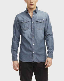 JACK & JONES ΑΝΔΡΙΚΟ ΠΟΥΚΑΜΙΣΟ ΑΝΕΤΗ ΓΡΑΜΜΗ  - 12138115 - ΜΠΛΕ