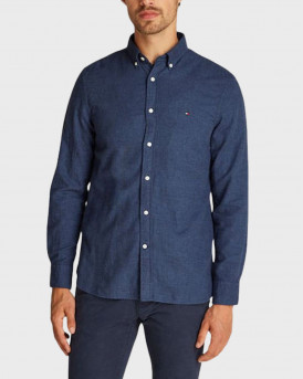 TOMMY HILFIGER BRUSHED LINEN MEN'S SHIRT - MW0MW37574 - BLUE
