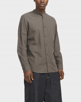 JACK & JONES MEN'S MAO COLLAR SHIRT - 12269319  - BROWN