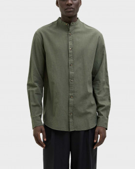 JACK & JONES MEN'S MAO COLLAR SHIRT - 12269319  - OLIVE GREEN