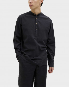 JACK & JONES MEN'S MAO COLLAR SHIRT - 12269326 - BLACK