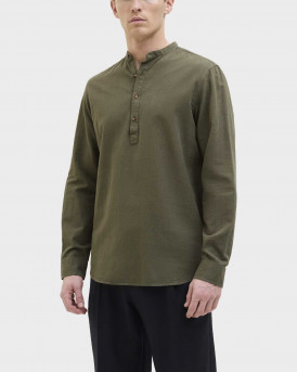 JACK & JONES MEN'S MAO COLLAR SHIRT - 12269326 - OLIVE GREEN