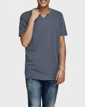 JACK & JONES T-SHIRT SPLIT NECK - 12164972 - ΜΠΛΕ