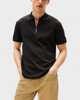 TOMMY HILFIGER ΑΝΔΡΙΚΗ ΚΟΝΤΟΜΑΝΙΚΗ ΠΟΛΟ ΜΠΛΟΥΖΑ ΜΕ ΦΕΡΜΟΥΑΡ - MW0MW39552 - ΜΑΥΡΟ