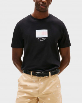 TOMMY HILFIGER ITHACA STRIPE FLAG ΑΝΔΡΙΚΗ ΚΟΝΤΟΜΑΝΙΚΗ ΜΠΛΟΥΖΑ - MW0MW39349 - ΜΑΥΡΟ