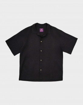 BLACKTOP FOUNDATION MEN'S LINEN SHORT-SLEEVED SHIRT - SHADOW FLOW - BLACK