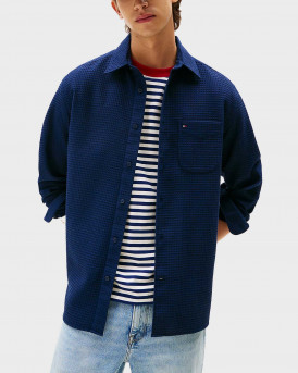 TOMMY HILFIGER MEN'S RELAXED FIT WAFFLE KNIT OVERSHIRT - MW0MW40535 - BLUE