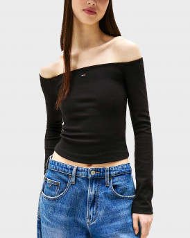 TOMMY JEANS ESSENTIAL ΓΥΝΑΙΚΕΙΑ ΜΑΚΡΥΜΑΝΙΚΗ MΠΛΟΥΖΑ OFF SHOULDER - DW0DW20919 - ΜΑΥΡΟ
