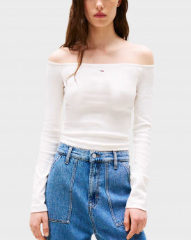 TOMMY JEANS ESSENTIAL ΓΥΝΑΙΚΕΙΑ ΜΑΚΡΥΜΑΝΙΚΗ MΠΛΟΥΖΑ OFF SHOULDER - DW0DW20919 - ΕΚΡΟΥ