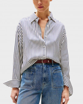 TOMMY HILFIGER ΓΥΝΑΙΚΕΙΟ OVERSIZED ΡΙΓΕ ΠΟΥΚΑΜΙΣΟ - WW0WW45888 - ΑΣΠΡΟ ΜΠΛΕ