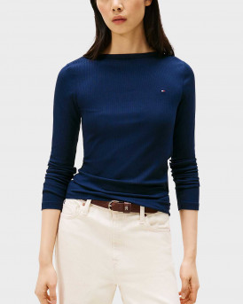 TOMMY HILFIGER ΓΥΝΑΙΚΕΙΑ ΡΙΜΠ ΜΑΚΡΥΜΑΝΙΚΗ ΜΠΛΟΥΖΑ - WW0WW47309 - ΜΠΛΕ