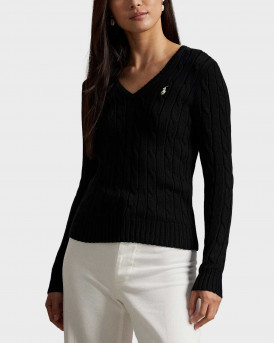 POLO RALPH LAUREN ΓΥΝΑΙΚΕΙΟ ΠΟΥΛΟΒΕΡ ΜΕ V ΛΑΙΜΟΚΟΨΗ - 211971870002 - ΜΑΥΡΟ