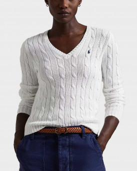 POLO RALPH LAUREN ΓΥΝΑΙΚΕΙΟ ΠΟΥΛΟΒΕΡ ΜΕ V ΛΑΙΜΟΚΟΨΗ - 211971870003 - ΑΣΠΡΟ