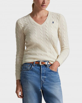 POLO RALPH LAUREN ΓΥΝΑΙΚΕΙΟ ΠΟΥΛΟΒΕΡ ΜΕ V ΛΑΙΜΟΚΟΨΗ - 211971866001 - ΕΚΡΟΥ