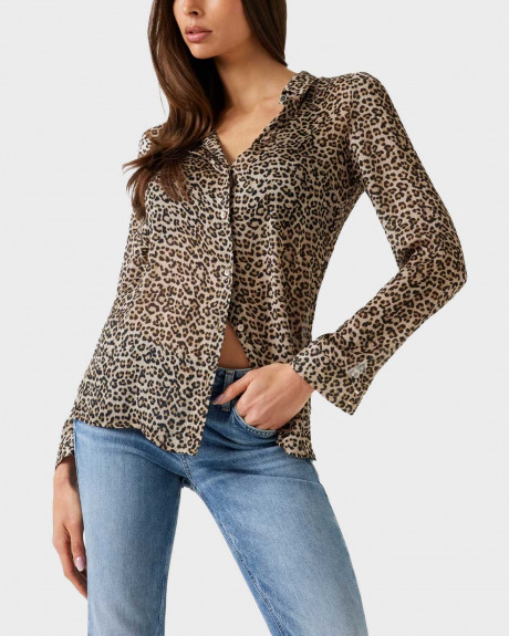 GUESS CLOUIS ΓΥΝΑΙΚΕΙΟ ΛΕΟΠΑΡ ΠΟΥΚΑΜΙΣΟ ΑΠΟ ΣΙΦΟΝ - W5YH0XWDW82