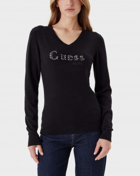 GUESS KENZIE ΓΥΝΑΙΚΕΙΟ ΠΟΥΛΟΒΕΡ ΜΕ V ΛΑΙΜΟΚΟΨΗ - W5YR24Z2NQ2 - ΜΑΥΡΟ