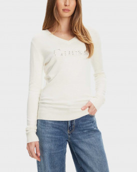 GUESS KENZIE ΓΥΝΑΙΚΕΙΟ ΠΟΥΛΟΒΕΡ ΜΕ V ΛΑΙΜΟΚΟΨΗ - W5YR24Z2NQ2 - ΕΚΡΟΥ