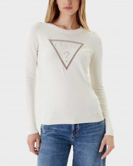 GUESS KIARA ΓΥΝΑΙΚΕΙΑ ΠΛΕΚΤΗ ΜΠΛΟΥΖΑ - W5YR23Z2NQ2  - ΕΚΡΟΥ