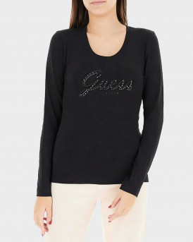 GUESS SCRIPT LOGO ΓΥΝΑΙΚΕΙΑ ΜΑΚΡΥΜΑΝΙΚΗ ΜΠΛΟΥΖΑ - W5YI26J1314  - ΜΑΥΡΟ
