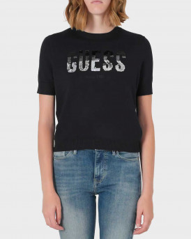 GUESS LAYLA ΓΥΝΑΙΚΕΙΟ ΚΟΝΤΟΜΑΝΙΚΟ ΠΟΥΛΟΒΕΡ - W5YR25Z2NQ2 - ΜΠΛΕ