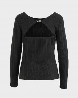 GUESS VALERIA ΓΥΝΑΙΚΕΙΟ ΜΑΚΡΥΜΑΝΙΚΟ CUTOUT ΤΟΠ - W5YP10KCXS1  - ΜΑΥΡΟ