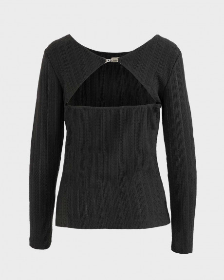 GUESS VALERIA WOMEN'S LONG-SLEEVED CUTOUT TOP - W5YP10KCXS1 