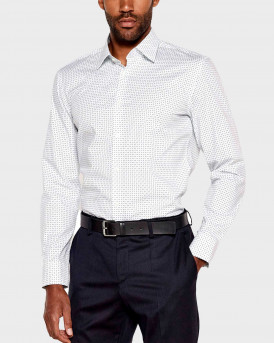 BOSS H-HANK ΑΝΔΡΙΚΟ ΠΟΥΚΑΜΙΣΟ ΣΤΕΝΗ ΓΡΑΜΜΗ ΜΕ ΜΙΚΡΟΣΧΕΔΙΟ - 50545099  - ΑΣΠΡΟ