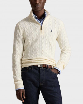 POLO RALPH LAUREN ΑΝΔΡΙΚΟ ΠΟΥΛΟΒΕΡ HALF-ZIP - 710876766001 - ΕΚΡΟΥ