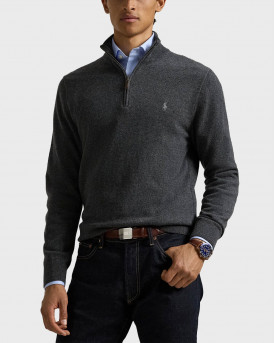 POLO RALPH LAUREN ΑΝΔΡΙΚΟ ΠΟΥΛΟΒΕΡ HALF-ZIP - 710876756017 - ΑΝΘΡΑΚΙ