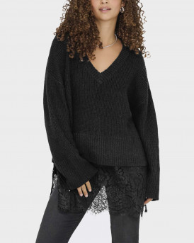 ONLY VIVIA ΓΥΝΑΙΚΕΙΟ ΠΟΥΛΟΒΕΡ ΜΕ ΔΑΝΤΕΛΑ V ΛΑΙΜΟΚΟΨΗ - 15353121 - ΜΑΥΡΟ