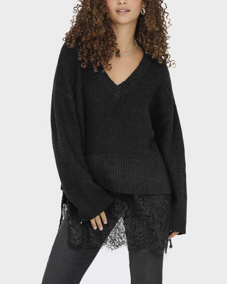 ONLY VIVIA ΓΥΝΑΙΚΕΙΟ ΠΟΥΛΟΒΕΡ ΜΕ ΔΑΝΤΕΛΑ V ΛΑΙΜΟΚΟΨΗ - 15353121