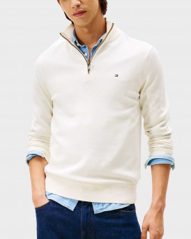 TOMMY HILFIGER ΑΝΔΡΙΚΟ ΠΟΥΛΟΒΕΡ HALF-ZIP - MW0ΜW28049 - ΕΚΡΟΥ