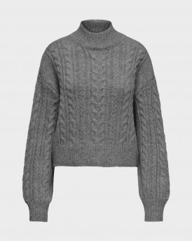 ONLY IDA ΓΥΝΑΙΚΕΙΟ ΠΟΥΛΟΒΕΡ ΜΕ ΨΗΛΗ ΛΑΙΜΟΚΟΨΗ - 15327651 - ΓΚΡΙ