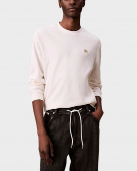 CALVIN KLEIN WAFFLE BADGE ΑΝΔΡΙΚΗ ΜΑΚΡΥΜΑΝΙΚΗ ΜΠΛΟΥΖΑ - LV040EM217 - ΕΚΡΟΥ