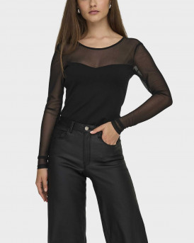 ONLY HEART-BECKI ΓΥΝΑΙΚΕΙΟ ΜΑΚΡΥΜΑΝΙΚΟ ΤΟΠ ΜΕ ΔΙΑΦΑΝΕΙΑ - 15358437 - ΜΑΥΡΟ