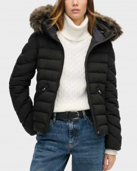 SUPERDRY FUJI FAUX FUR PADDED ΓΥΝΑΙΚΕΙΟ ΜΠΟΥΦΑΝ - W5012000Α - ΜΑΥΡΟ