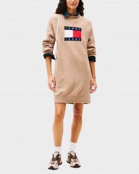 TOMMY JEANS ΓΥΝΑΙΚΕΙΟ ΜΙΝΙ ΠΛΕΚΤΟ ΦΟΡΕΜΑ - DW0DW21462 - ΜΠΕΖ