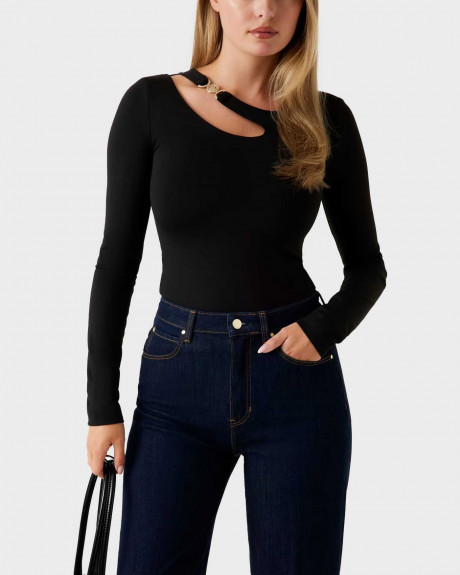 GUESS LS ELEANOR ΓΥΝΑΙΚΕΙΟ ΜΑΚΡΥΜΑΝΙΚΟ ΤΟΠ CUT-OUT - W5BP18KC7M2